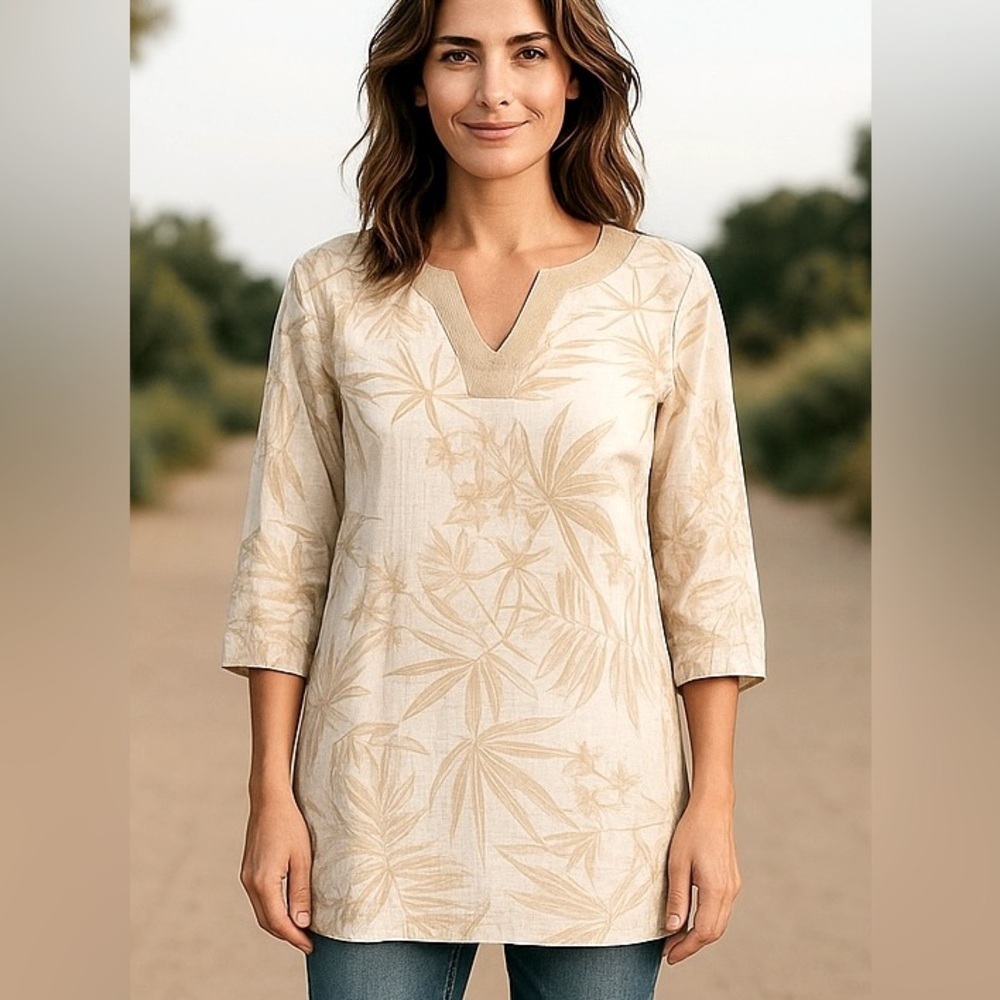 Foxcroft Linen Floral Long Tunic Women’s Size 4